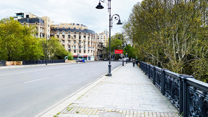 TBILISI, GEORGIA - APRIL 21, 2020: Empty Tbilisi, Street is normally gridlocked with shoppers and traffic.