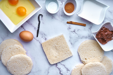 Making chocolate cake with sandwich bread. Food concept. Dessert. Step 1
