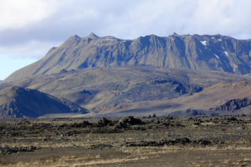 Landmannalaugar / Iceland - August 15, 2017: The solitary landscape near Landmannalaugar park, Iceland, Europe