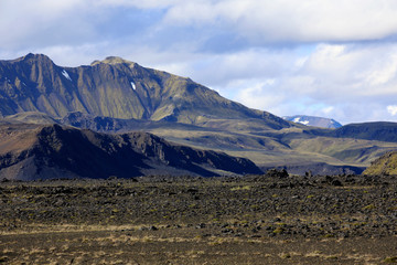 Landmannalaugar / Iceland - August 15, 2017: The solitary landscape near Landmannalaugar park,...