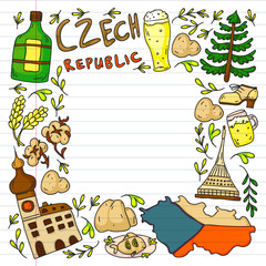 Vector icons and symbols. Czech Republic illustrations for banners, posters, background.