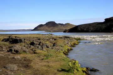 Landmannalaugar / Iceland - August 15, 2017: A river near Landmannalaugar park, Iceland, Europe