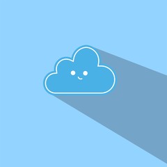 An illustration vector of a blue cloud with long shadow with blue background. Happy and smiley cloud.