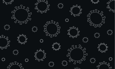 Coronavirus Covid-19 pattern white on black. Vector illustrations on black background.