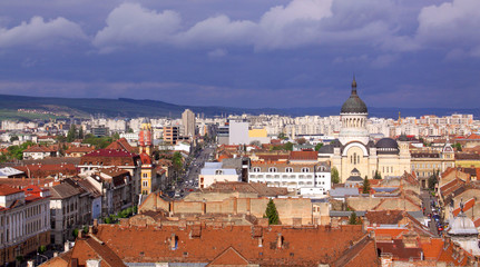 Cluj-Napoca aerial drone view of city buildings