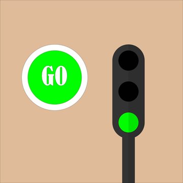 Green Light At Traffic Light Pole Illustration Vector.