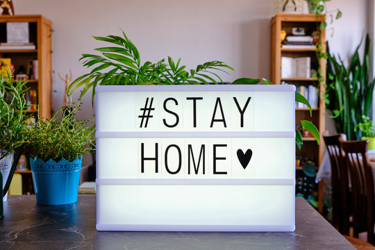 Lightbox Written Stay Home With Cinema Letters. Concept For Coronavirus Pandemia AKA Covid 19