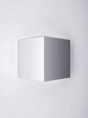 Gypsum cube. A cube in the wall. Square box on white background. 3d illustration