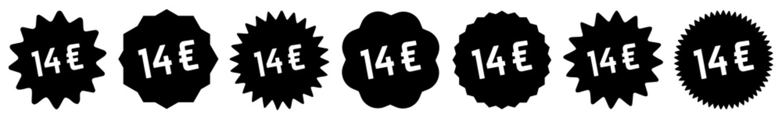 14 Price Tag Black | 14 Euro | Special Offer Icon | Sale Sticker | Deal Label | Variations