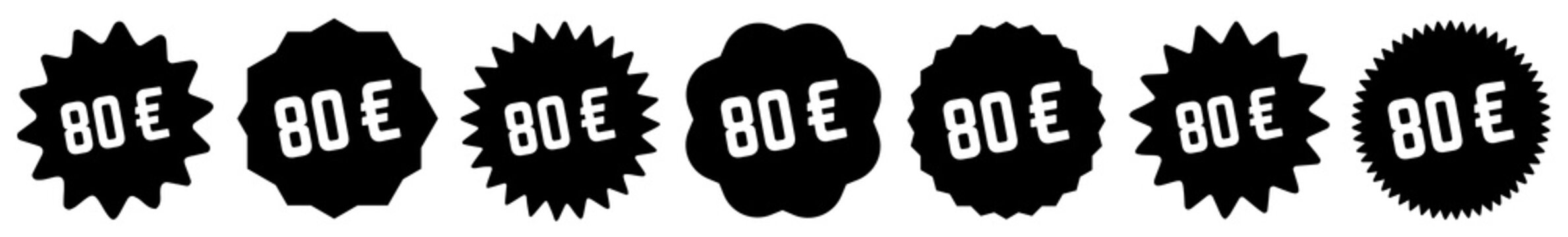 80 Price Tag Black | 80 Euro | Special Offer Icon | Sale Sticker | Deal Label | Variations