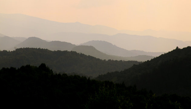 Colors, shape and lines of hills at sunset