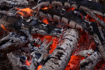  structure of burning branches in a fire coals smolder in a fireplace