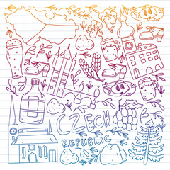 Vector icons and symbols. Czech Republic illustrations for banners, posters, background.