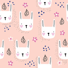 Adorable bunny seamless pattern. Childish cute print. Vector hand drawn illustration.