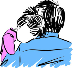 father hugging little giril in arms vector illustration
