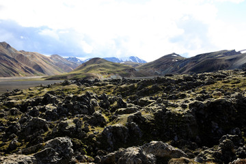 Landmannalaugar / Iceland - August 15, 2017: Colorful mountains at Landmannalaugar park, Iceland, Europe