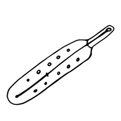 Simple stylized mercury thermometer in doodle style on a white background. A tool for measuring human temperature. Stock vector image for design, logo, icons.