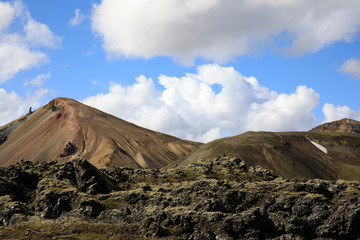 Landmannalaugar / Iceland - August 15, 2017: Colorful mountains at Landmannalaugar park, Iceland, Europe
