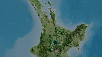 Waikato, New Zealand - outlined. Satellite © Yarr65
