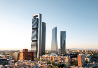 4 towers business center Madrid bright daylight - obrazy, fototapety, plakaty