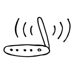 Simple doodle wi-fi router icon in hand drawing. The device for wireless file transfer over the Internet. Stock illustration for icons, logo, menu, applications and design.