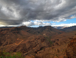 Beautiful arid scene of Gran Canaria's mountains in center of the island