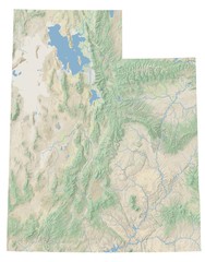 High resolution topographic map of Utah with land cover, rivers and shaded relief in 1:1.000.000 scale.