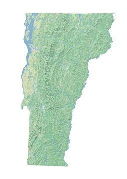 High resolution topographic map of Vermont with land cover, rivers and shaded relief in 1:1.000.000 scale.