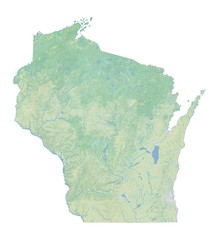 High resolution topographic map of Wisconsin with land cover, rivers and shaded relief in 1:1.000.000 scale. - 342540808