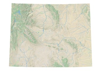 High resolution topographic map of Wyoming with land cover, rivers and shaded relief in 1:1.000.000 scale.