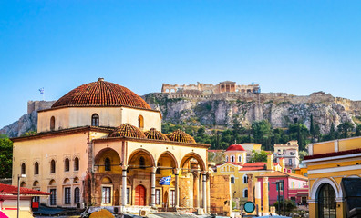 Beautiful Monastiraki square in Plaka District, Athens, Greece.