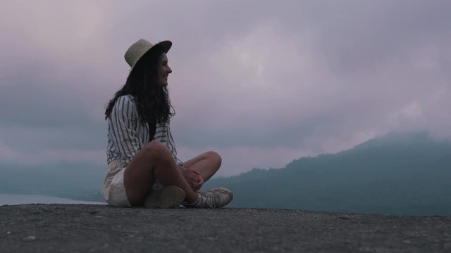 tourist girl on the background of the jungle