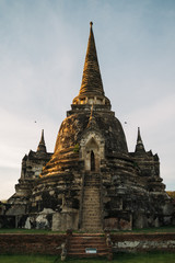 Fototapeta na wymiar Ancient temple in Ayutthaya at sunset