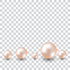 Pearls with shadows on transparent background, vector illustration.