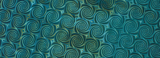 Seamless pattern with antique ornament. Ancient colored mosaic in the Greek style. Pattern with blue waves or curls.