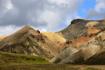 Landmannalaugar / Iceland - August 15, 2017: Colorful mountains at Landmannalaugar park, Iceland, Europe