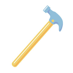 Hammer cartoon icon on white background.Carpentry tool flat vector illustration. building symbol Isolated clip art. Typical simplistic hammer object