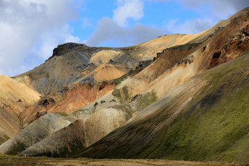 Landmannalaugar / Iceland - August 15, 2017: Colorful mountains at Landmannalaugar park, Iceland, Europe