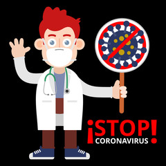 Doctor Stop Coronavirus COVID-19. Vector illustration