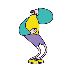 young man standing, line and fill style icon