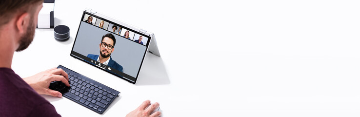 Businessman Video Conferencing On Laptop In The Office