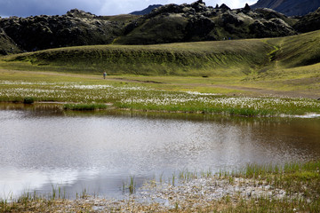 Landmannalaugar / Iceland - August 15, 2017: The landscape and colorful mountains at Landmannalaugar park, Iceland, Europe