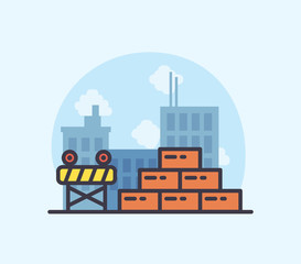 Obraz premium Construction barrier bricks and city buildings vector design