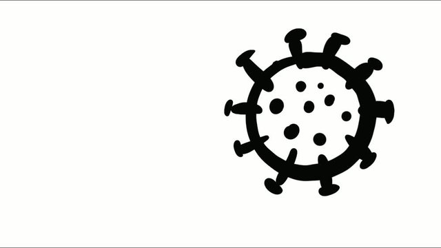 Self drawing animation of covid-19 corona virus. Outline icon design with copy space. Coronavirus infection concept, white background.