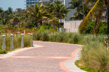 Empty walkway Miami Beach shut down Coronavirus Covid 19 pandemic