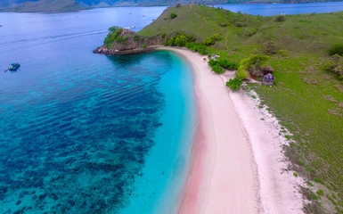 Aerial Pink Beach, Tropical Island