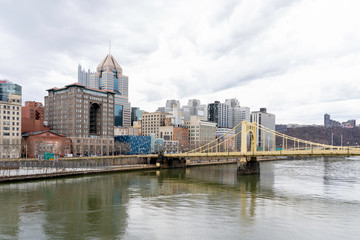 Pittsburgh, Pennsylvania, USA - January 11, 2020:  Pittsburgh city downtown skyline. Pittsburgh is a city in the state of Pennsylvania in the United States.