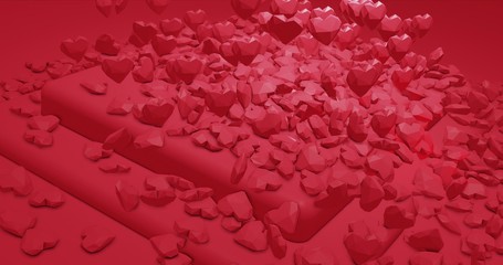 Red glamor falling polygonal hearts. Valentines Day. event background. 3D rendering 3D illustration