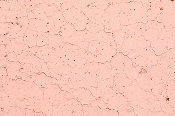 Texture of a concrete pink, wall with bumps, cracks, splashes. Abstract background. Copy space