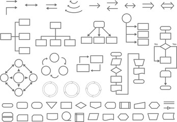 A set of flowcharts drawn with simple shapes
